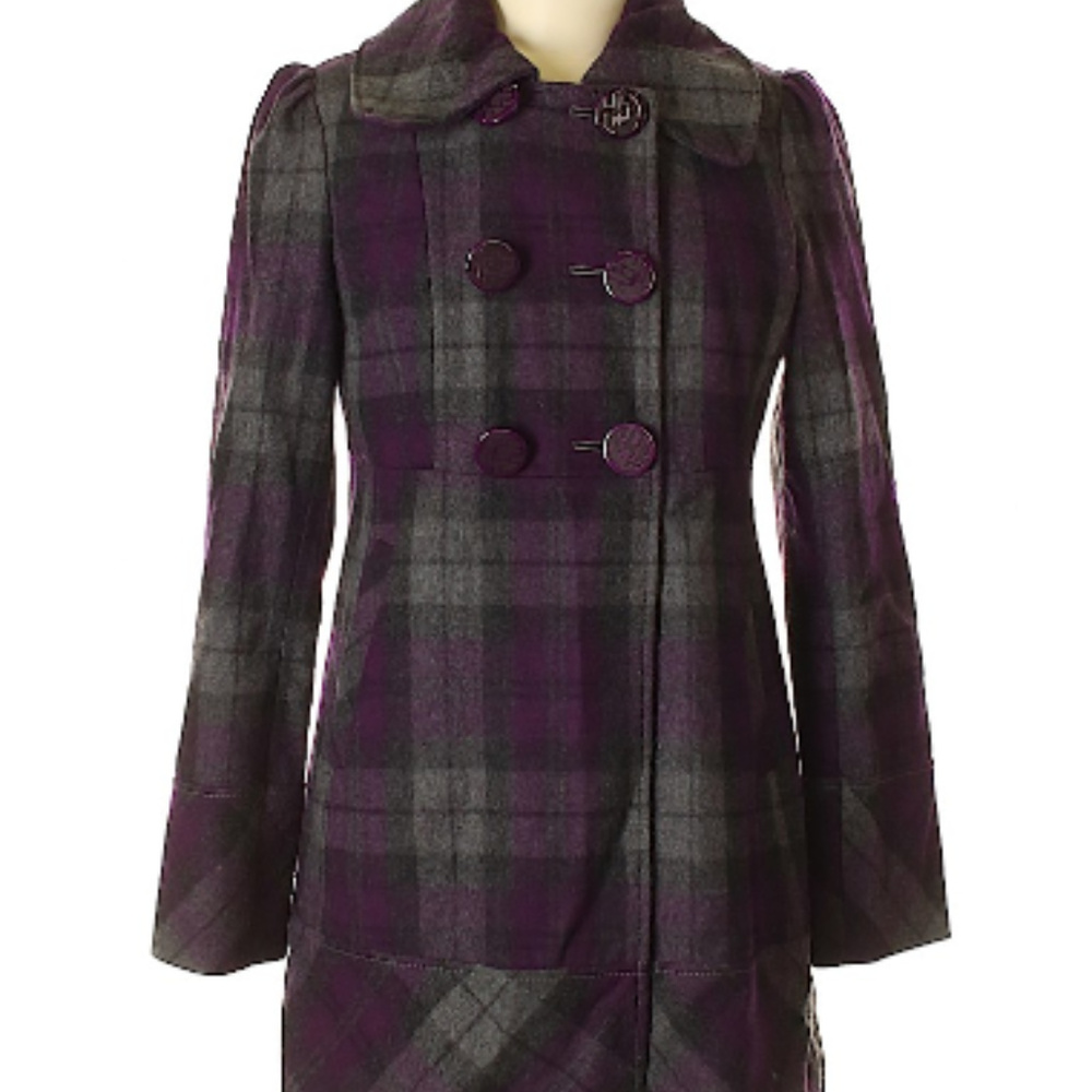 Guess Purple Grey Gray Plaid Wool Coat Medium M